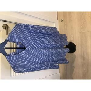 Chico’s Blue White Stripe Lightweight Sweater Hoodie V Neck Three Quarter Sleeve